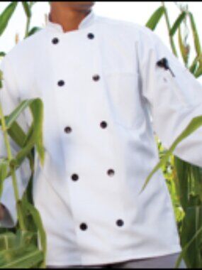 Uncommon Threads Moroccan 10 Black Button Twill Chef Coat Unisex White